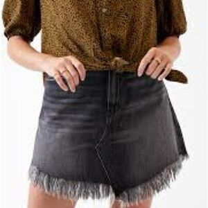 Free People Black Frayed Denim Skirt